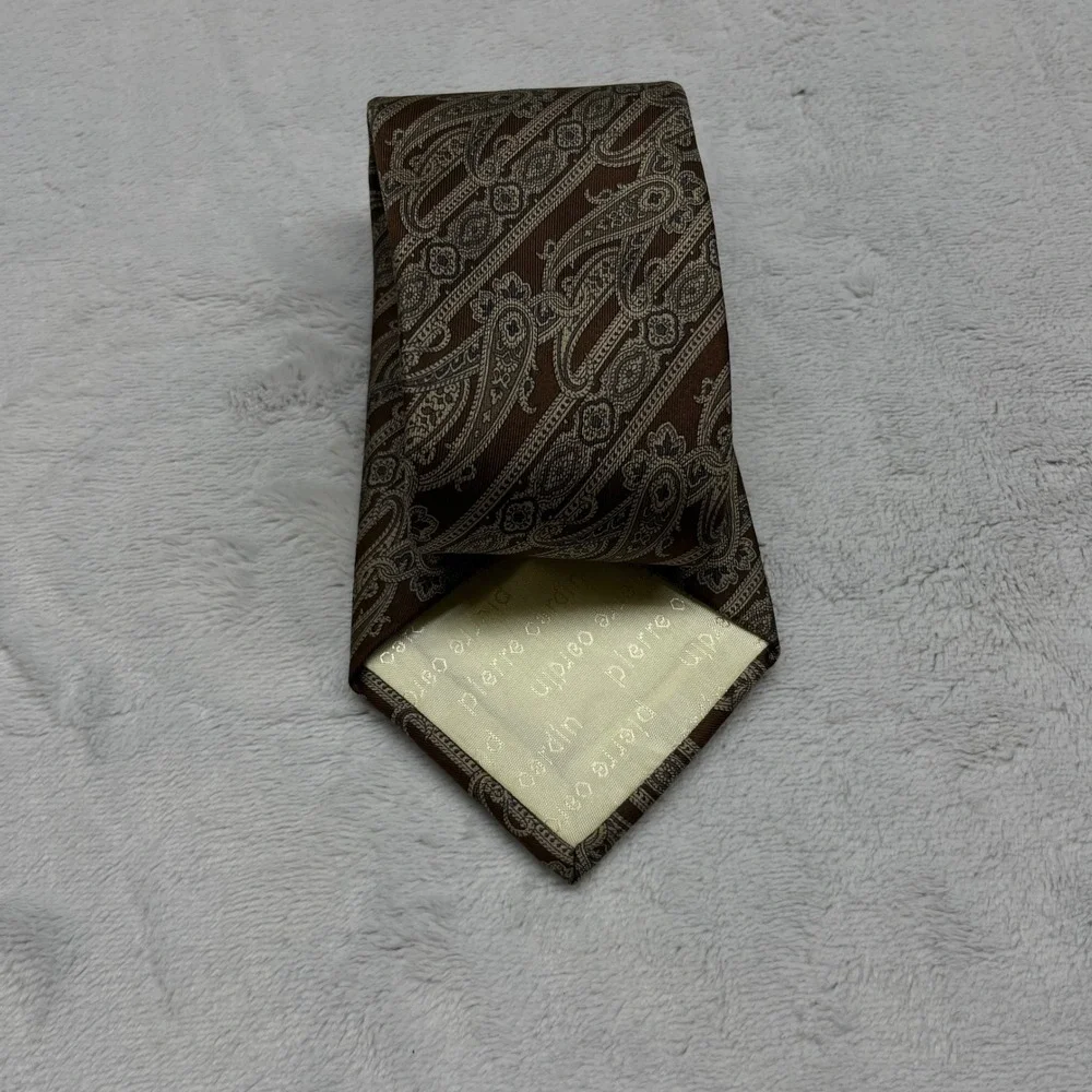 Pierre Cardin Paisley Mens Necktie OS Brown Silk Blend Vintage Pattern